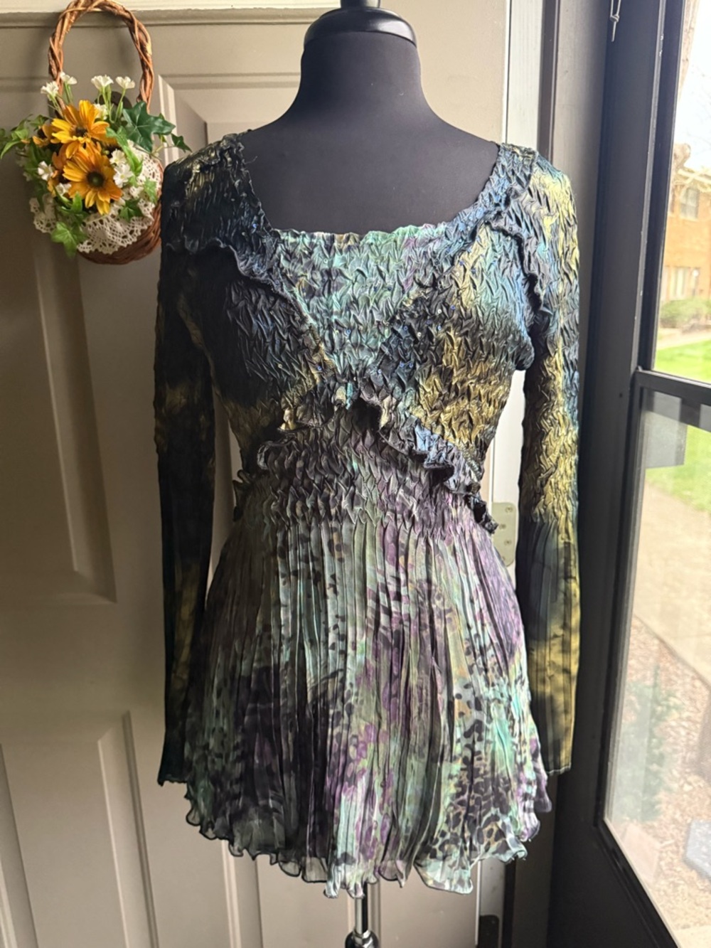 Vintage Y2K Alberto Makali satin pleated rhinestone mermaid top, size large